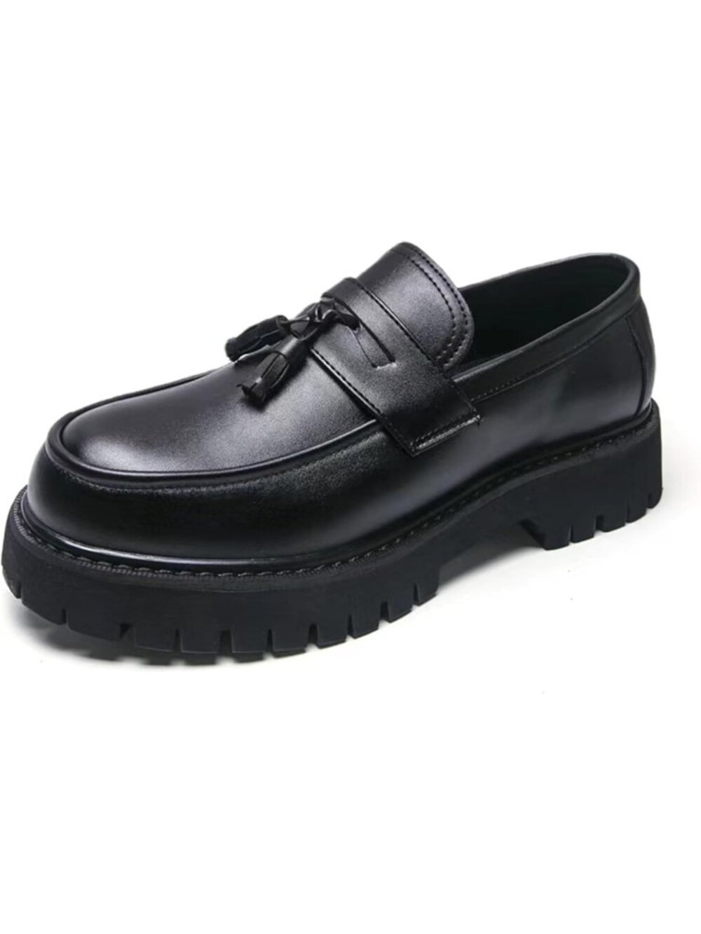 Men's Black Chunky Platform Loafers Slip On Business Casual Dress Shoes